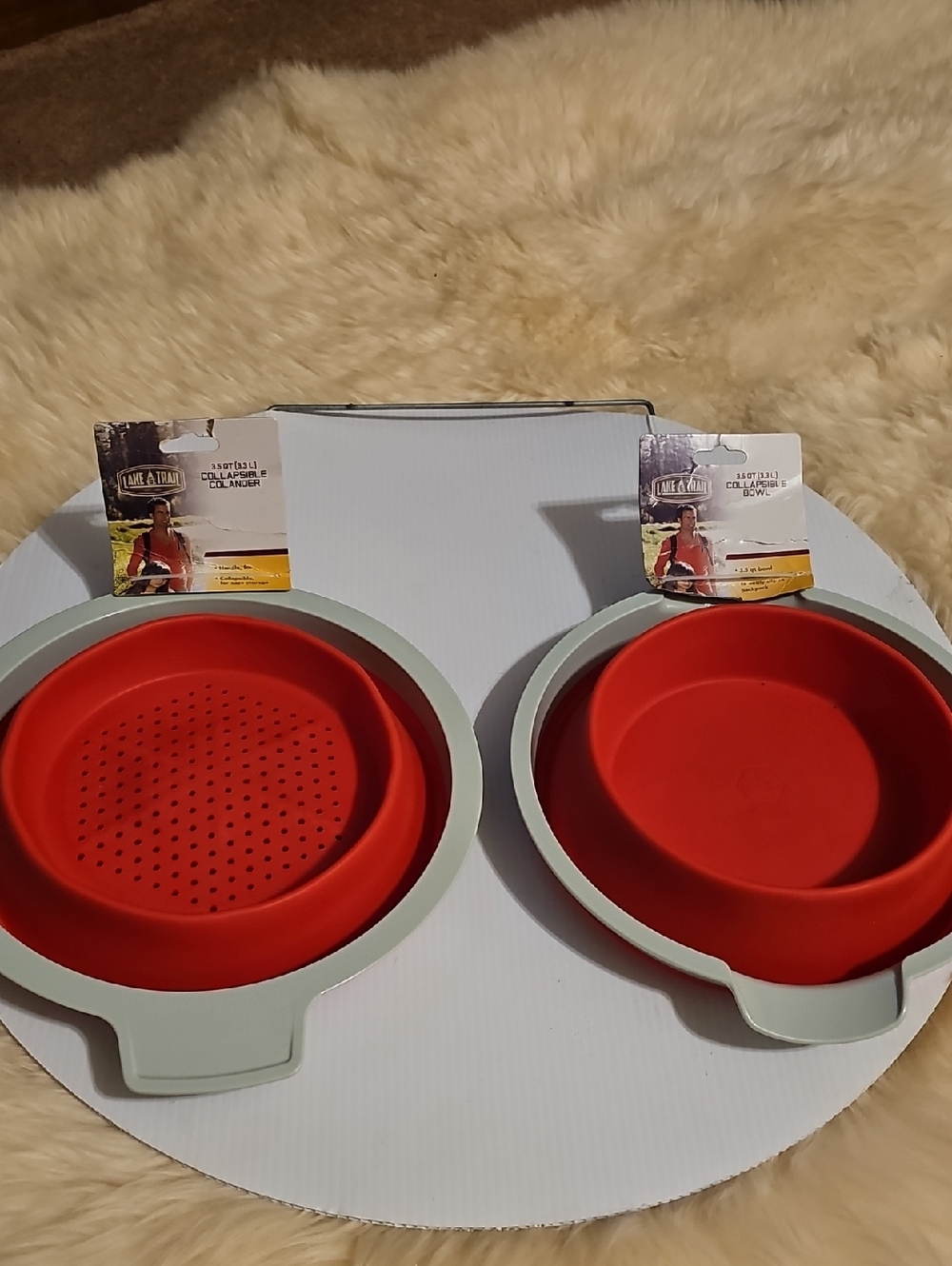 Collapsible Silicone Strainer and Bowl Set - Red and Gray